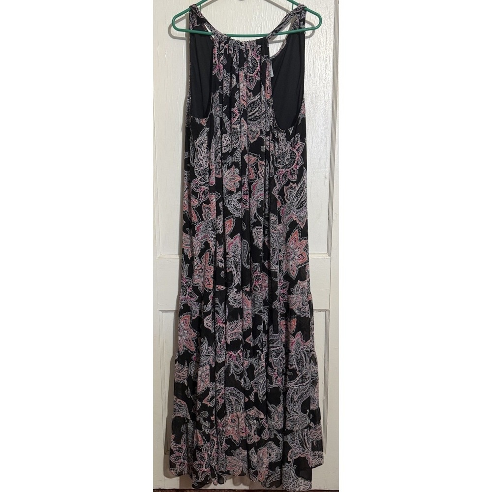 K0201-Catherines Women's 3X Paisley Maxi Dress Black Sleeveless